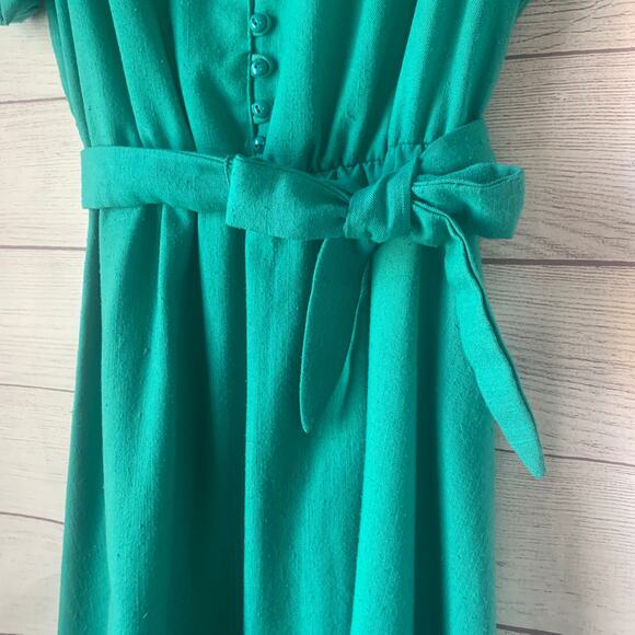 Vintage Germaine Teal Green Dress with Belt Short Sleeves 70s 80s Size 16 - Picture 3 of 14